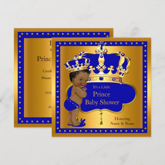 Prince Baby Shower Royal Blue Boy Crown Ethnic Einladung (Vorne/Hinten)