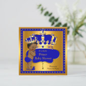 Prince Baby Shower Royal Blue Boy Crown Ethnic Einladung (Stehend Vorderseite)