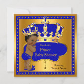 Prince Baby Shower Royal Blue Boy Crown Ethnic Einladung (Vorderseite)