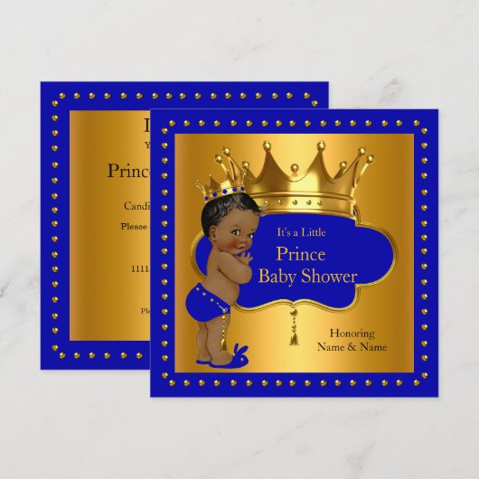 Prince Baby Shower Royal Blue Boy Crown Ethnic Einladung (Vorne/Hinten)