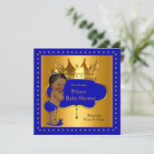 Prince Baby Shower Royal Blue Boy Crown Ethnic Einladung (Stehend Vorderseite)