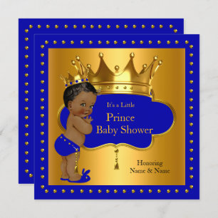 Prince Baby Shower Royal Blue Boy Crown Ethnic Einladung