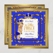 Prince Baby Shower Royal Blue Frame Brünett Einladung (Vorne/Hinten)