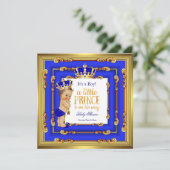 Prince Baby Shower Royal Blue Frame Brünett Einladung (Stehend Vorderseite)