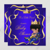 Prince Baby Shower Royal Blue Gold Boy Crown 3 Einladung (Vorne/Hinten)