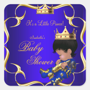 Prince Baby Shower Royal Blue Gold Boy Crown 3 Quadratischer Aufkleber