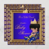 Prince Baby Shower Royal Blue Gold Boy Crown 4 Einladung (Vorne/Hinten)