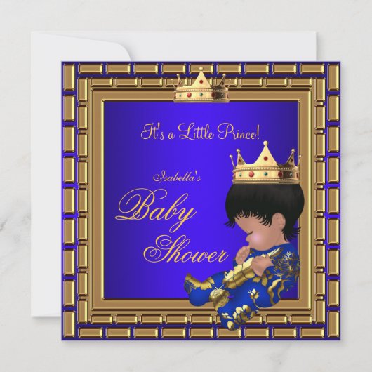 Prince Baby Shower Royal Blue Gold Boy Crown 4 Einladung (Vorderseite)