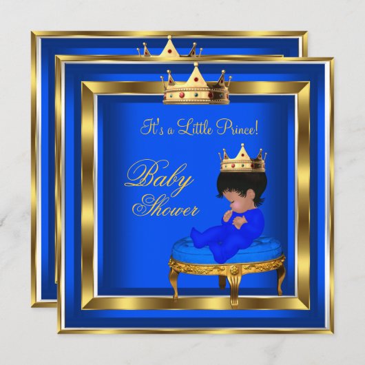 Prince Baby Shower Royal Blue Gold Boy Crown OM Einladung (Vorne/Hinten)