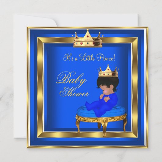 Prince Baby Shower Royal Blue Gold Boy Crown OM Einladung (Vorderseite)
