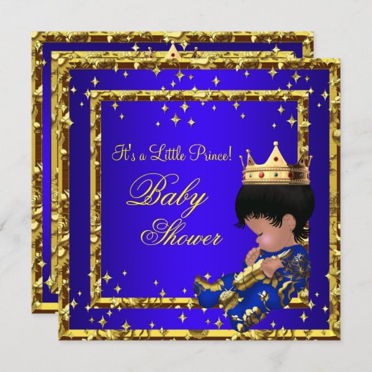 Prince Baby Shower Royal Blue Gold Boy Kronenstars Einladung (Vorne/Hinten)
