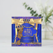 Prince Baby Shower Royal Blue Gold Drapes Ethnic Einladung (Stehend Vorderseite)