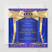 Prince Baby Shower Royal Blue Gold Drapes Ethnic Einladung (Rückseite)