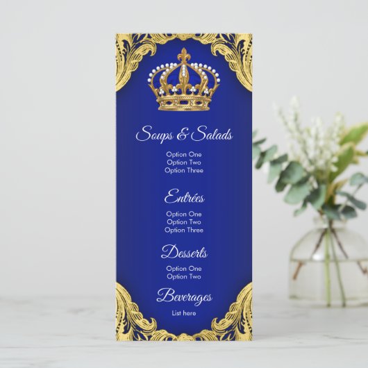 Prince Baby Shower Royal Party Menu Menükarte (Stehend Vorderseite)