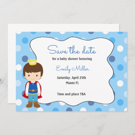 Prince Baby Shower Save the Date (Vorne/Hinten)