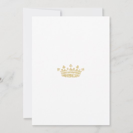 Prince Baby Shower Save the Date Blue Gold Glitzer (Rückseite)
