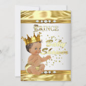 Prince Baby Shower White Gold Foil Brünett Einladung (Vorderseite)