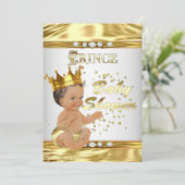 Prince Baby Shower White Gold Foil Brünett Einladung (Stehend Vorderseite)