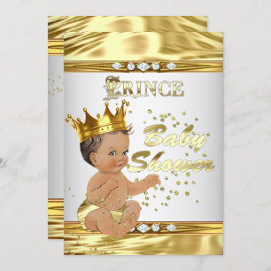 Prince Baby Shower White Gold Foil Brünett Einladung