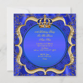 Prince Birthday Royal Blue Gold Crown Mens Einladung (Rückseite)