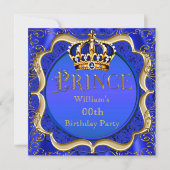 Prince Birthday Royal Blue Gold Crown Mens Einladung (Vorderseite)