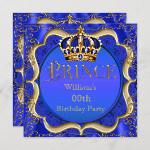 Prince Birthday Royal Blue Gold Crown Mens Einladung