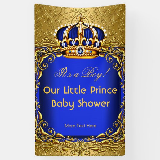 Prince Blue Gold Damask Baby Shower Boy 2 Banner (Vertikal)