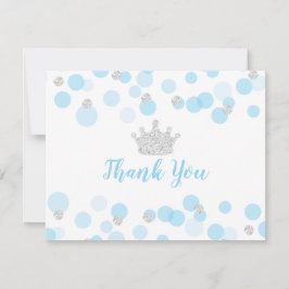 Prince Blue Silver Confetti Baby Dusche Vielen Dan Dankeskarte