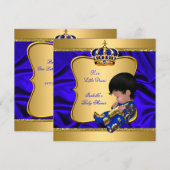 Prince Boy Baby Dusche Blue African American Silk Einladung (Vorne/Hinten)