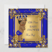 Prince Boy Baby Dusche Gold Blue African American Einladung (Vorderseite)
