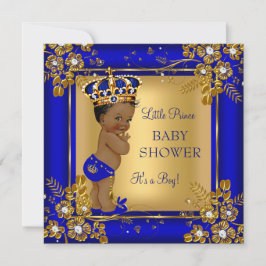 Prince Boy Baby Dusche Gold Blue African American Einladung