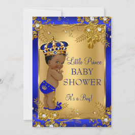 Prince Boy Baby Dusche Gold Blue African American Einladung