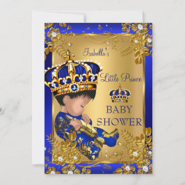 Prince Boy Baby Dusche Gold Blue Crown Einladung
