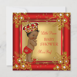 Prince Boy Baby Dusche Gold Red African American Einladung