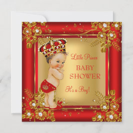 Prince Boy Baby Dusche Gold Red Brünett Einladung