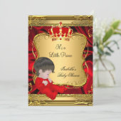 Prince Boy Baby Dusche Red Verziert Gold Einladung (Stehend Vorderseite)