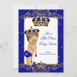 Prince Boy Baby Dusche Royal Blue Gold Brünett Einladung
