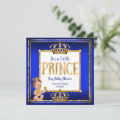 Prince Boy Baby Dusche Royal Blue Gold Brünett Einladung (Stehend Vorderseite)