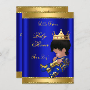 Prince Boy Baby Shower Blue 2 Afroamerikaner Einladung