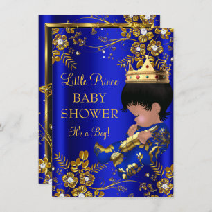 Prince Boy Baby Shower Blue Gold Einladung