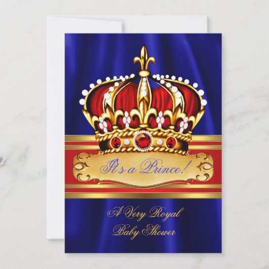 Prince Boy Baby Shower Red Royal Blue Gold Crown Einladung (Vorderseite)
