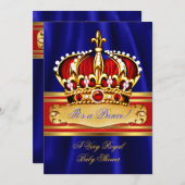 Prince Boy Baby Shower Red Royal Blue Gold Crown Einladung (Vorne/Hinten)