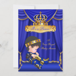 Prince Boy Baby Shower Royal Blue Drapes Brünett Einladung
