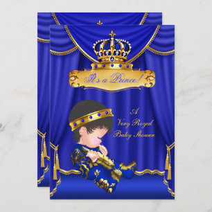 Prince Boy Baby Shower Royal Blue Drapes Brünett Einladung