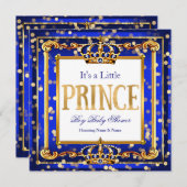 Prince Boy Baby Shower Royal Blue Gold Bokeh Einladung (Vorne/Hinten)