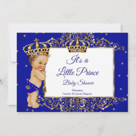 Prince Boy Baby Shower Royal Blue Gold Brünett 2 Einladung