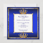 Prince Boy Baby Shower Royal Blue Gold Brünett DK Einladung (Rückseite)