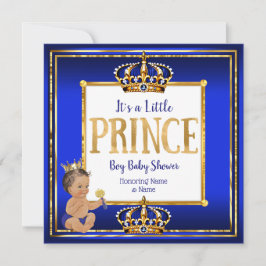 Prince Boy Baby Shower Royal Blue Gold Brünett DK Einladung