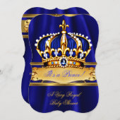 Prince Boy Baby Shower Royal Blue Gold Crown Einladung (Vorne/Hinten)