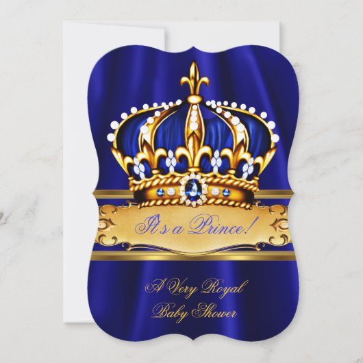 Prince Boy Baby Shower Royal Blue Gold Crown Einladung (Vorderseite)